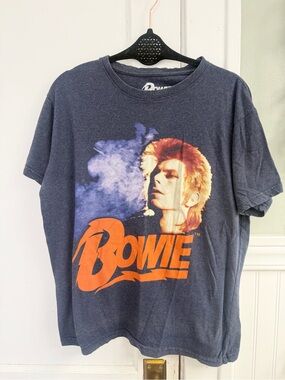 David Bowie Graphic Tee in Navy with Orange Logo Size Large